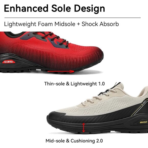 Men's Khaki Lightweight Breathable Non Slip Shock Absorbing Lace-Up Sneakers - Picture 3 of 6